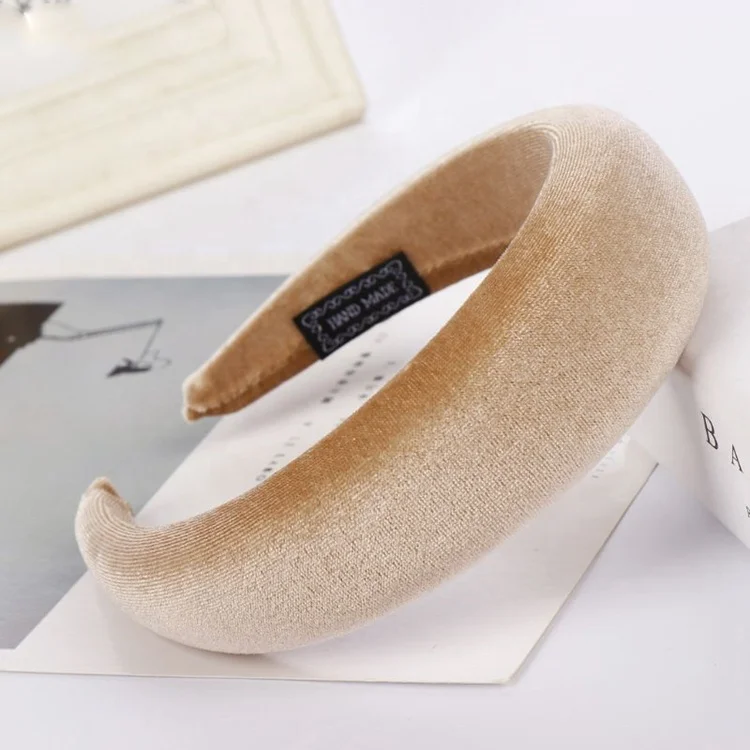 2021 Party Fashion Hair Hoop Women Padded Wide Sponge Headband Candy Color Glitter Velvet Hair Band