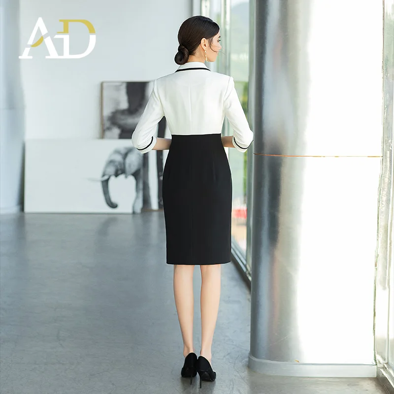 High Quality Blazer Dress New Design Slim Fit  Three Quarter Sleeves Elegant White Black Career Dress