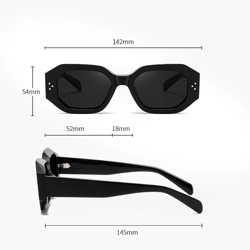 Geometric Acetate Square Sharp Contours Sunglasses for Women with Metal Rivets Decoration Sun Glasses for Men and Women