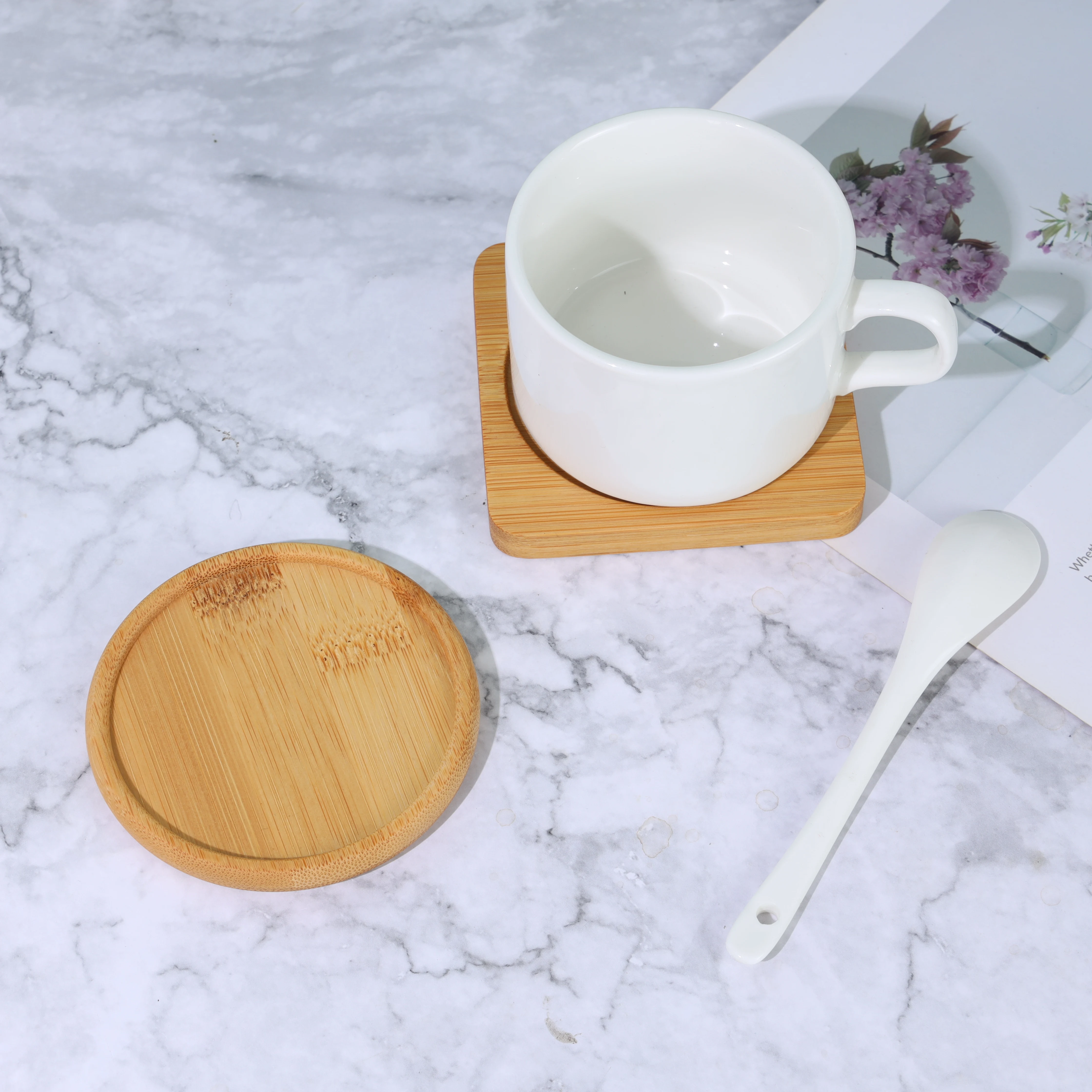 Acacia Wholesale Custom factory OEM Acacia Cork bamboo coaster walnut wooden coaster beech coaster for coffee cup