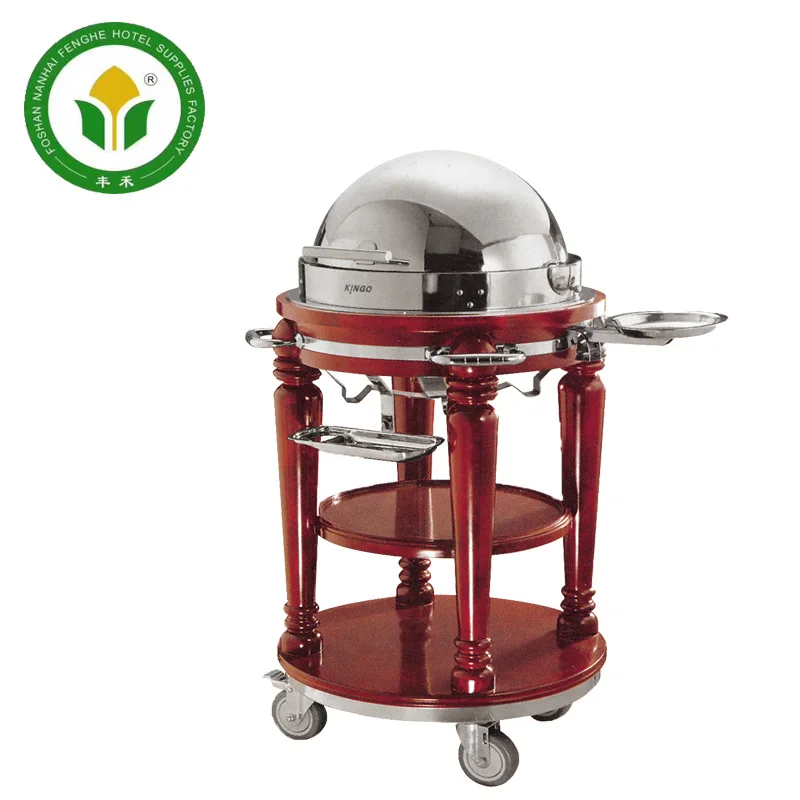 Hotel equipment 3-tier wooden cooking trolley flambe trolley