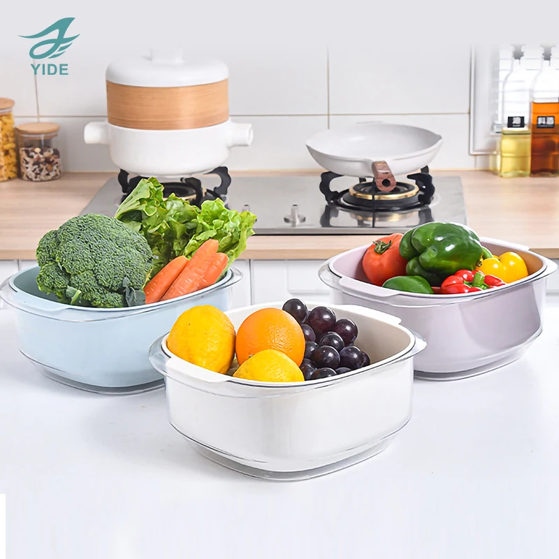 Plastic Rice Basket Multifunctional Fruit Vegetables Colander Washing Baskets Kitchen Tools
