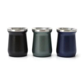 Wholesale taza de yerba mate 200ml/8oz Double Wall Stainless Steel Yerba Mate Cup Brown Bombilla Set From Argentina