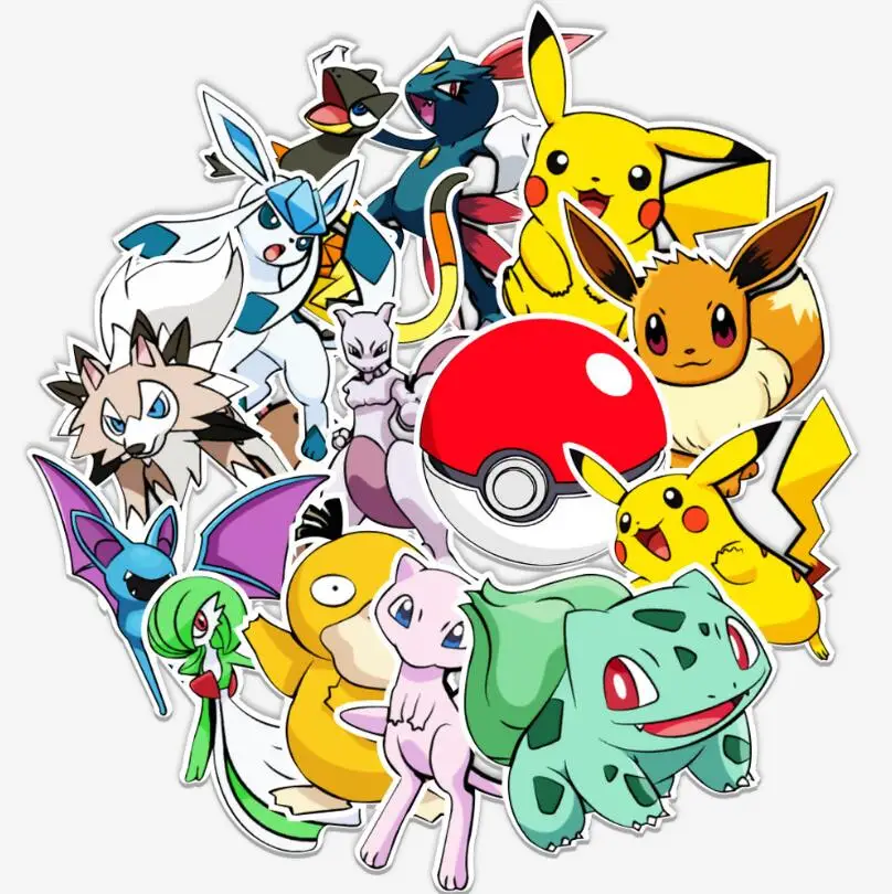Big Size HighQuality 50pcs Anime Pokemoned Decorative Stickers For Teen Laptop Skateboard Luggage Guitar Scrapbook Vinyl Decals