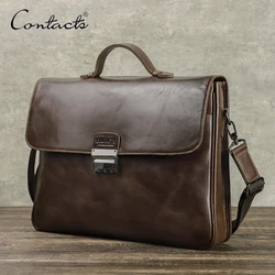 Combination Lock Lawyer Handbag Vegetable Tanned Italian Leather Briefcase for Laptop 16 inch