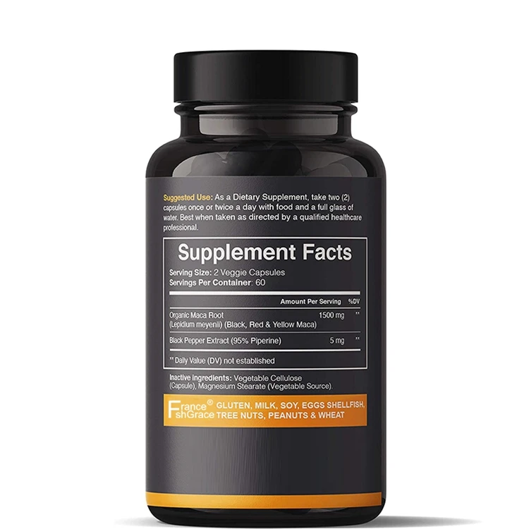 Black Maca Root Veggie Capsules Vegan Non-GMO Gluten-Free Max Strength Organic Maca Root Powder Capsules