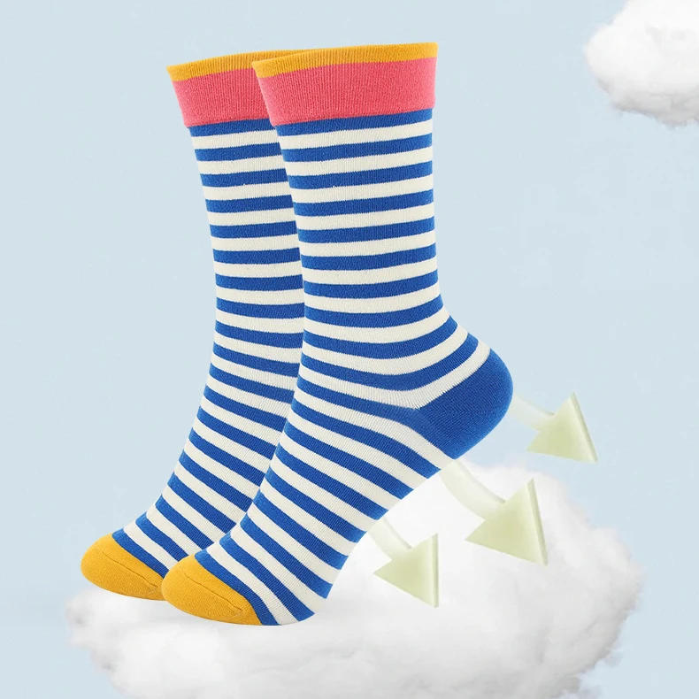 Hot Sale Women Vintage Pattern Crew Socks Fashion Striped Pile Casual Knitted Socks Breathable Trendy Colorful Cotton Socks