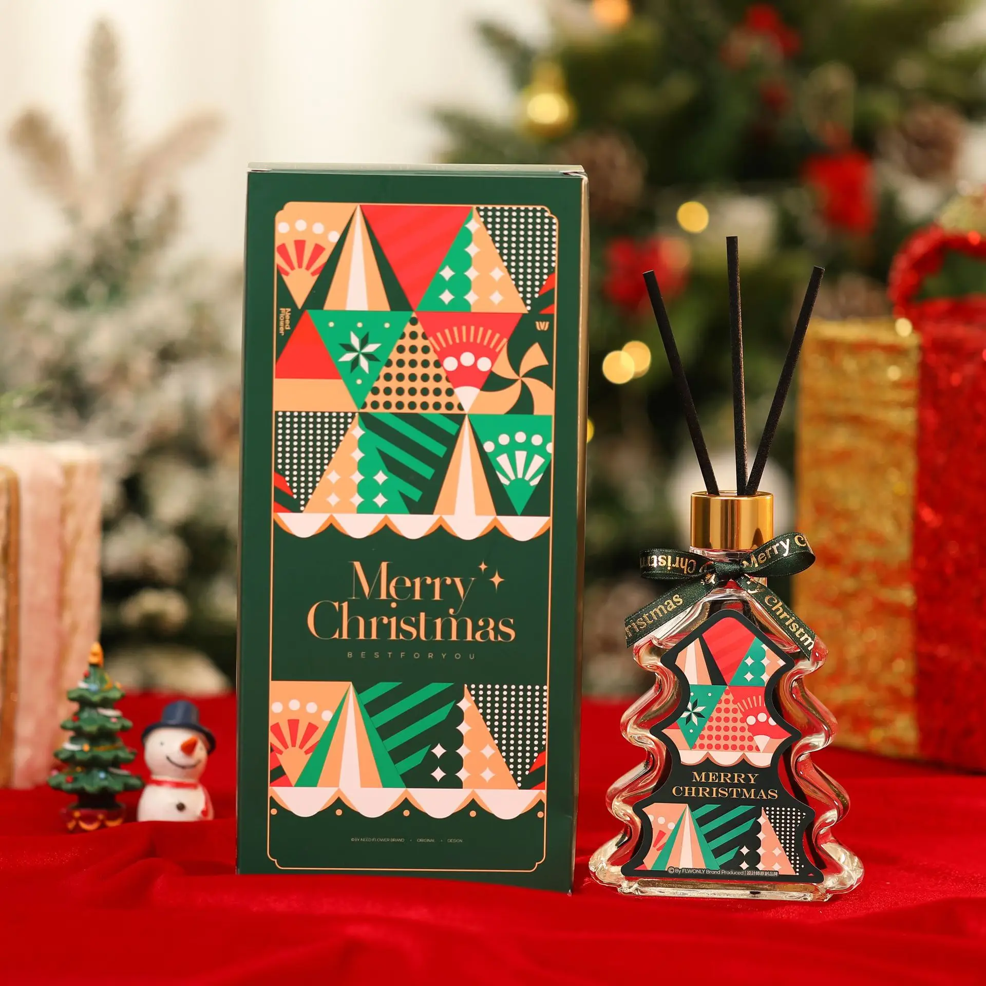 200Ml Aromatherapy Essential Oil + Diffuser Stick Fireless Christmas Tree Gift Set Box Reed Diffuser Home Fragrance Air Fresher