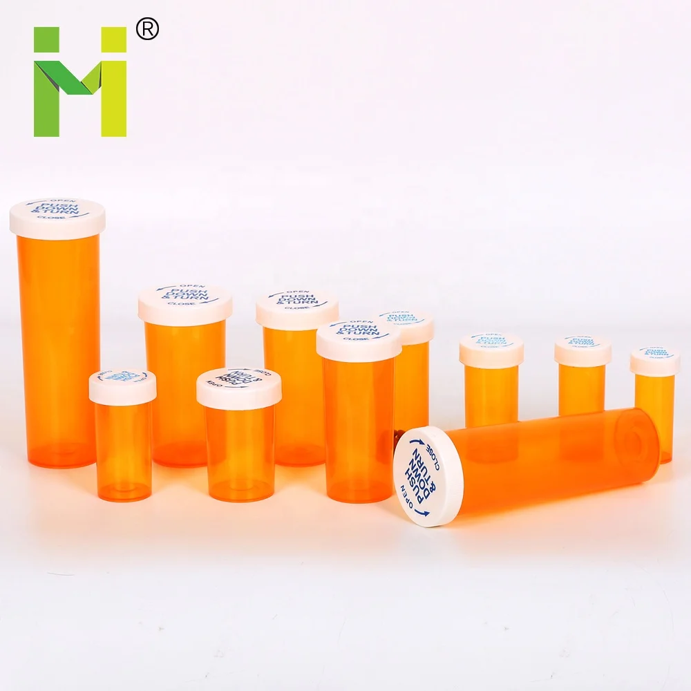Plastic dram 30dr cap pills capsules childproof containers orange bottle  Child resistant cap vials