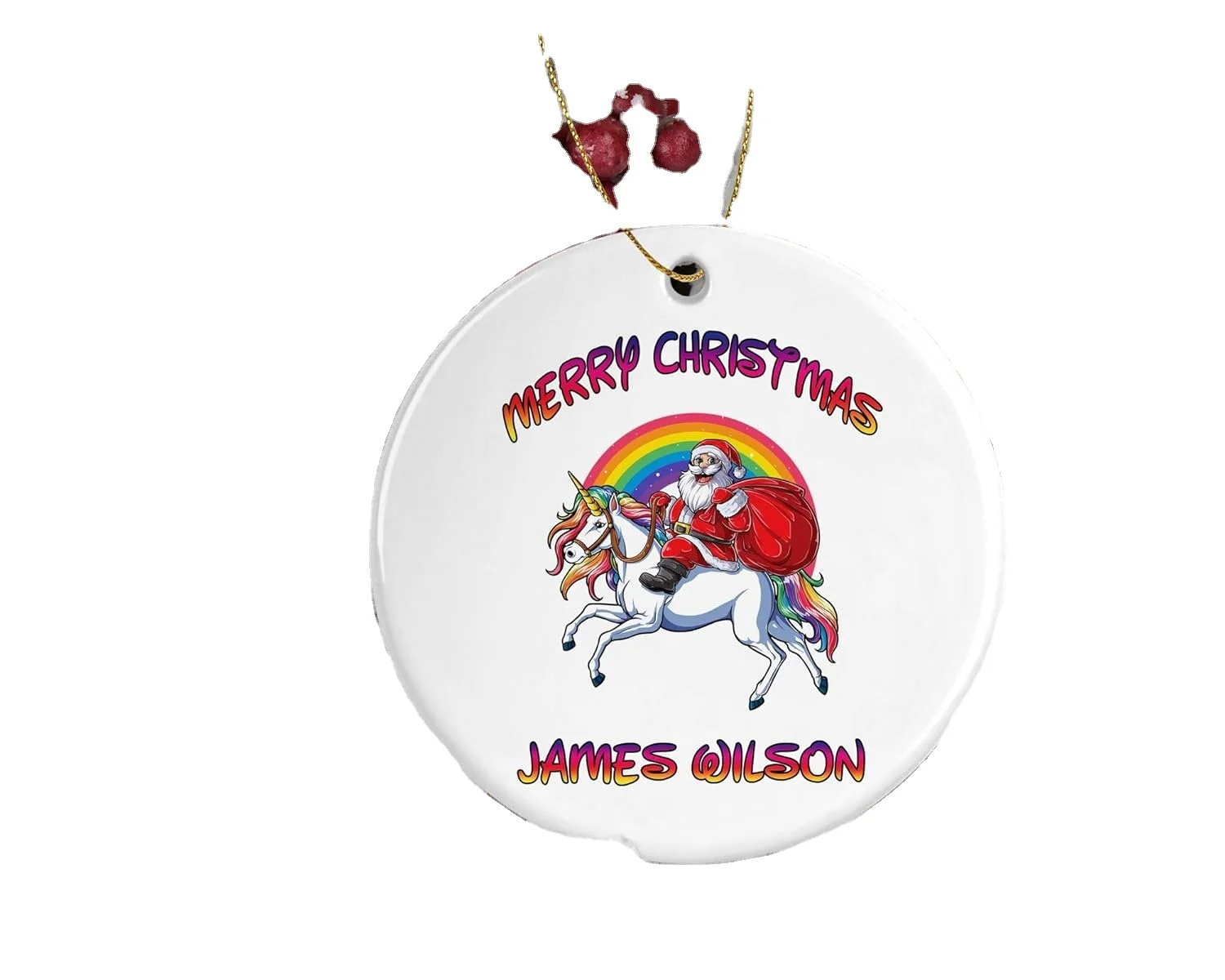 Christmas Santa Riding Unicorn Xmas Ceramic Ornament  Christmas Ornaments  Printed on Both Sides