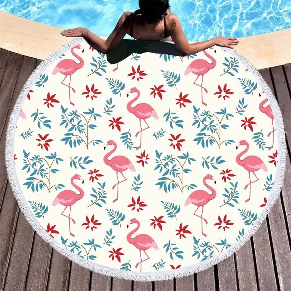 
Hot sale digital printing beautiful flamingo round bath beach towel wholesale 