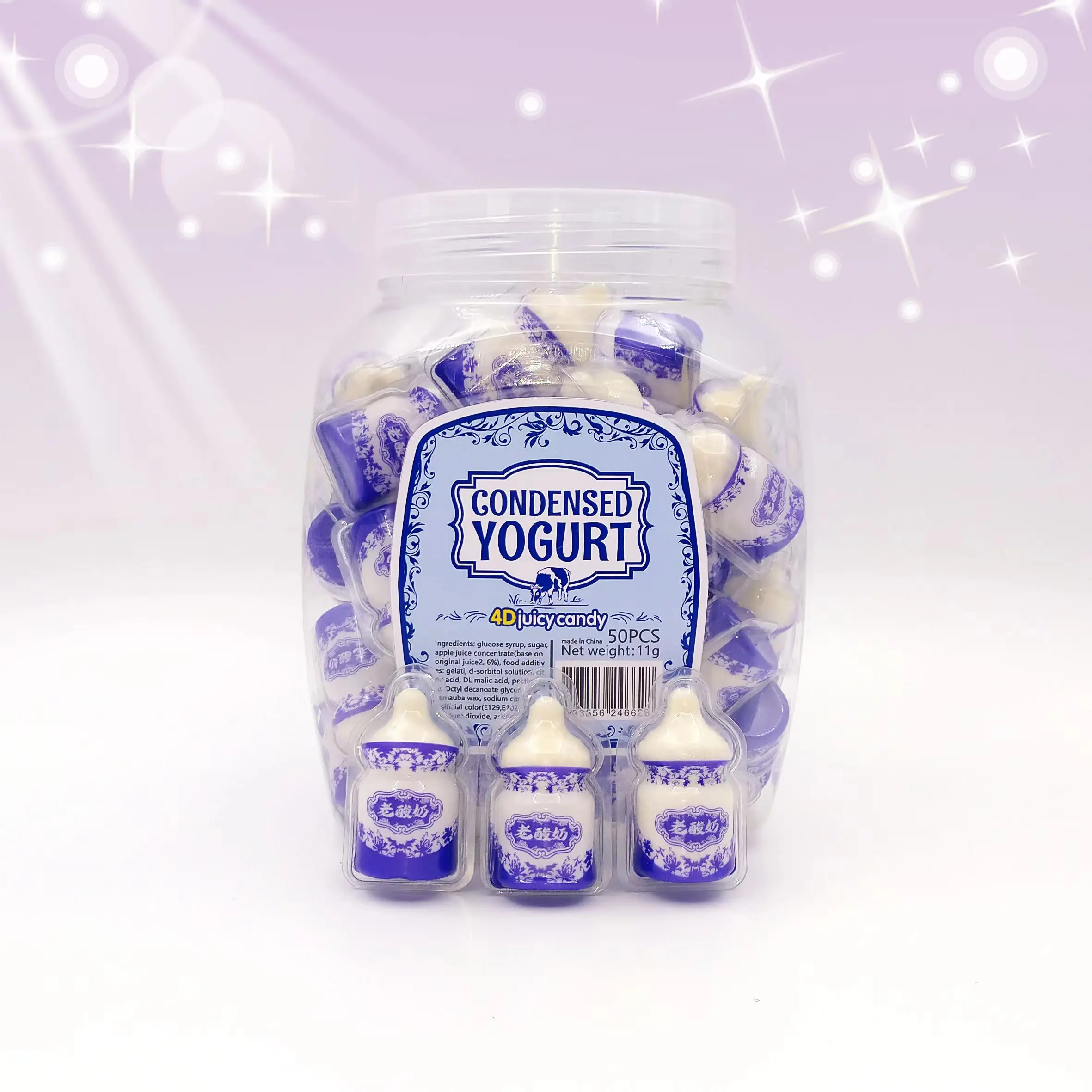 3D YOGURT BOTTLE GUMMY JELLY BURST EXPLODING CANDY 11G*30PIECES*20JARS/CTN