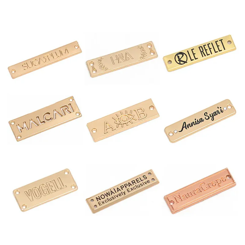 Custom Logo Engraved Fashion Metal Adhesive Labels For Apparel Jeans Clothing