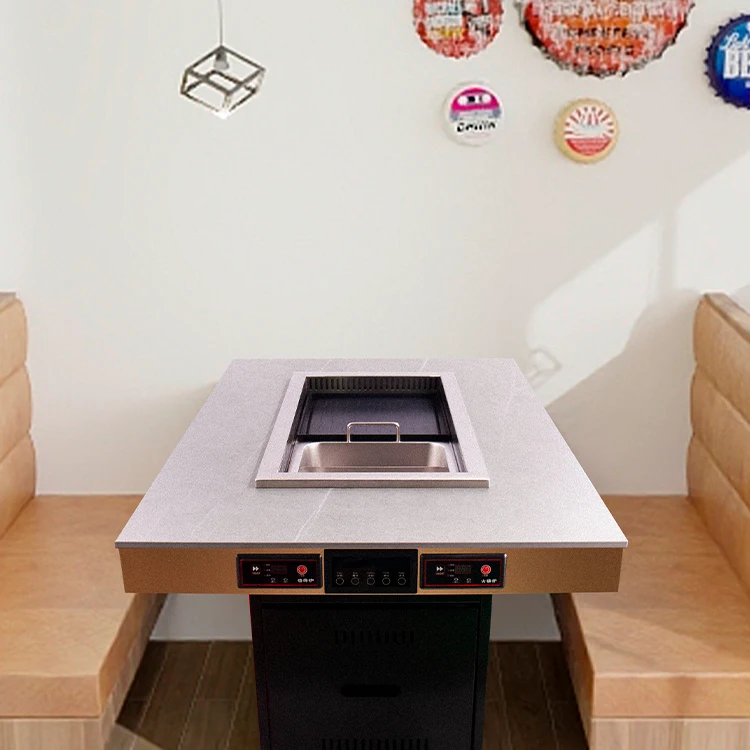 Wholesale price embedded Japanese smokeless barbecue hot pot table for commercial restaurant manufacturers