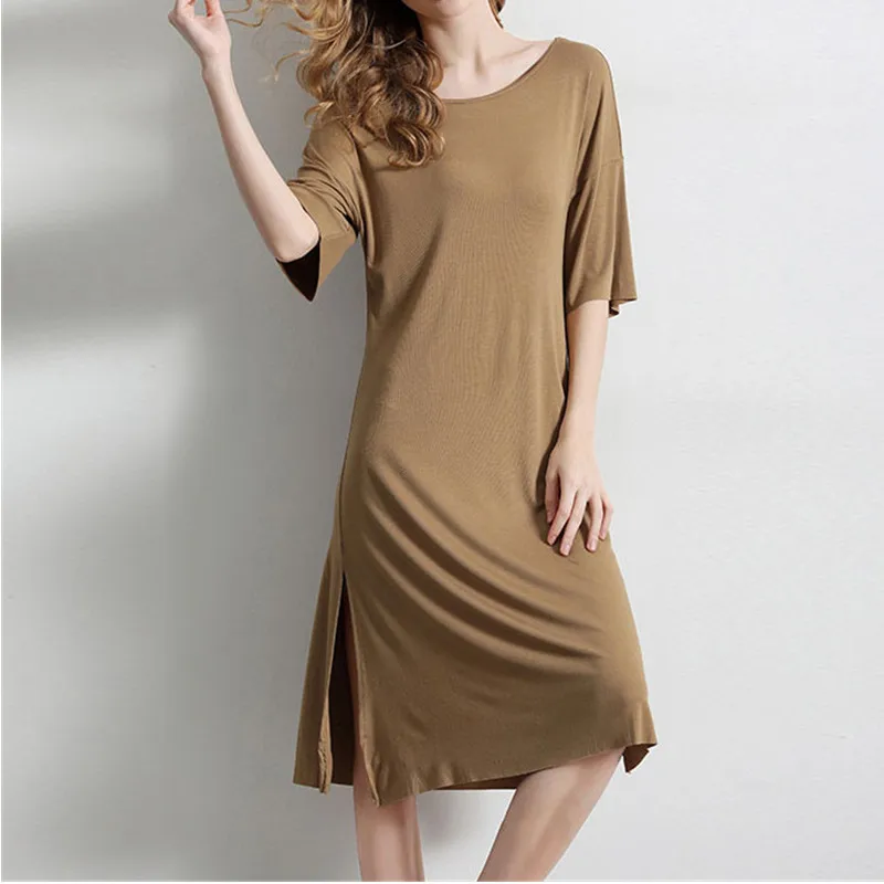 womens bamboo fiber pajamas Eco-friendly home leisure loose dress organic cotton women dresses sleeper sleep dress