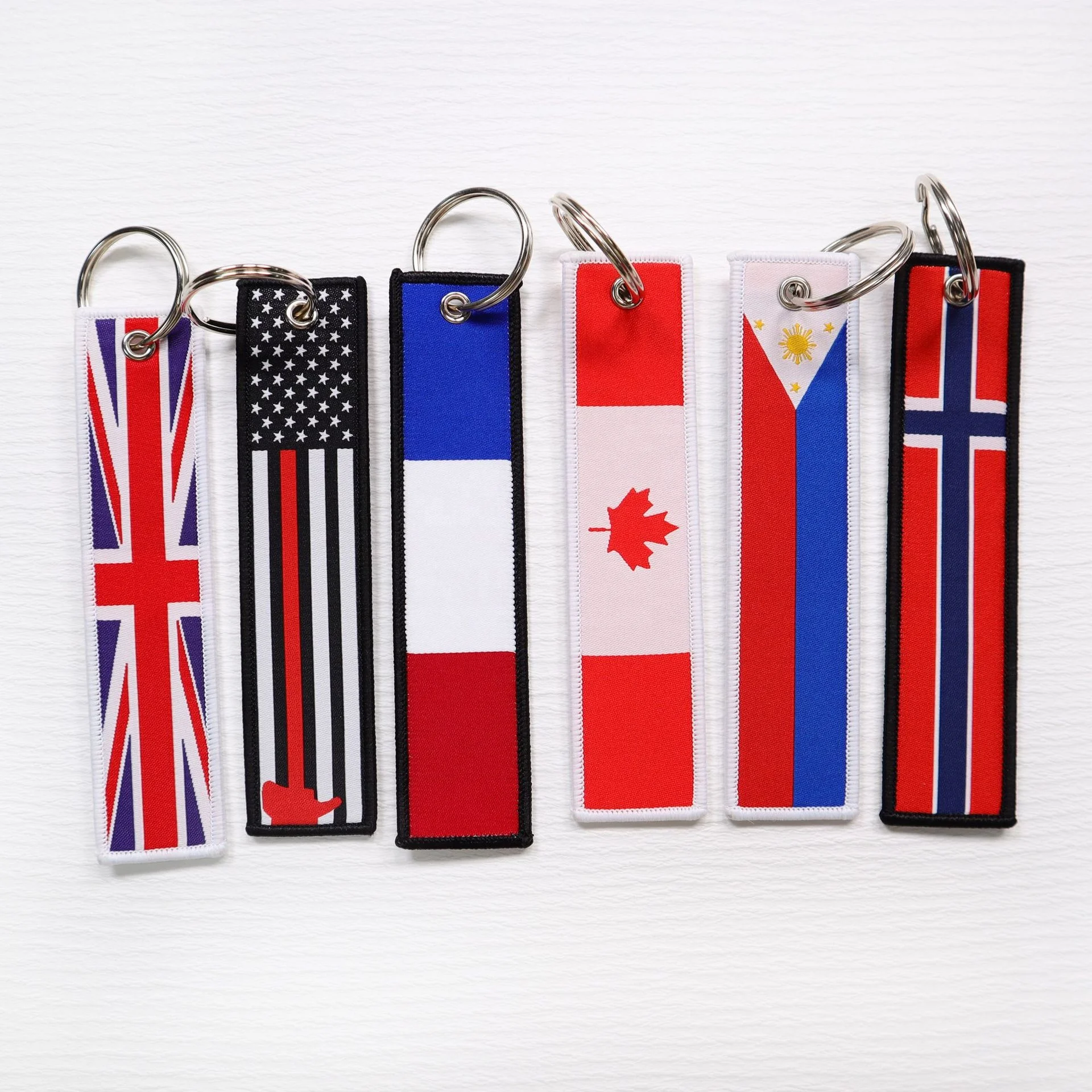 Promotional Gifts Customization Double Sides Flag Patch Woven Embroidered Keychains/Custom Key Ring