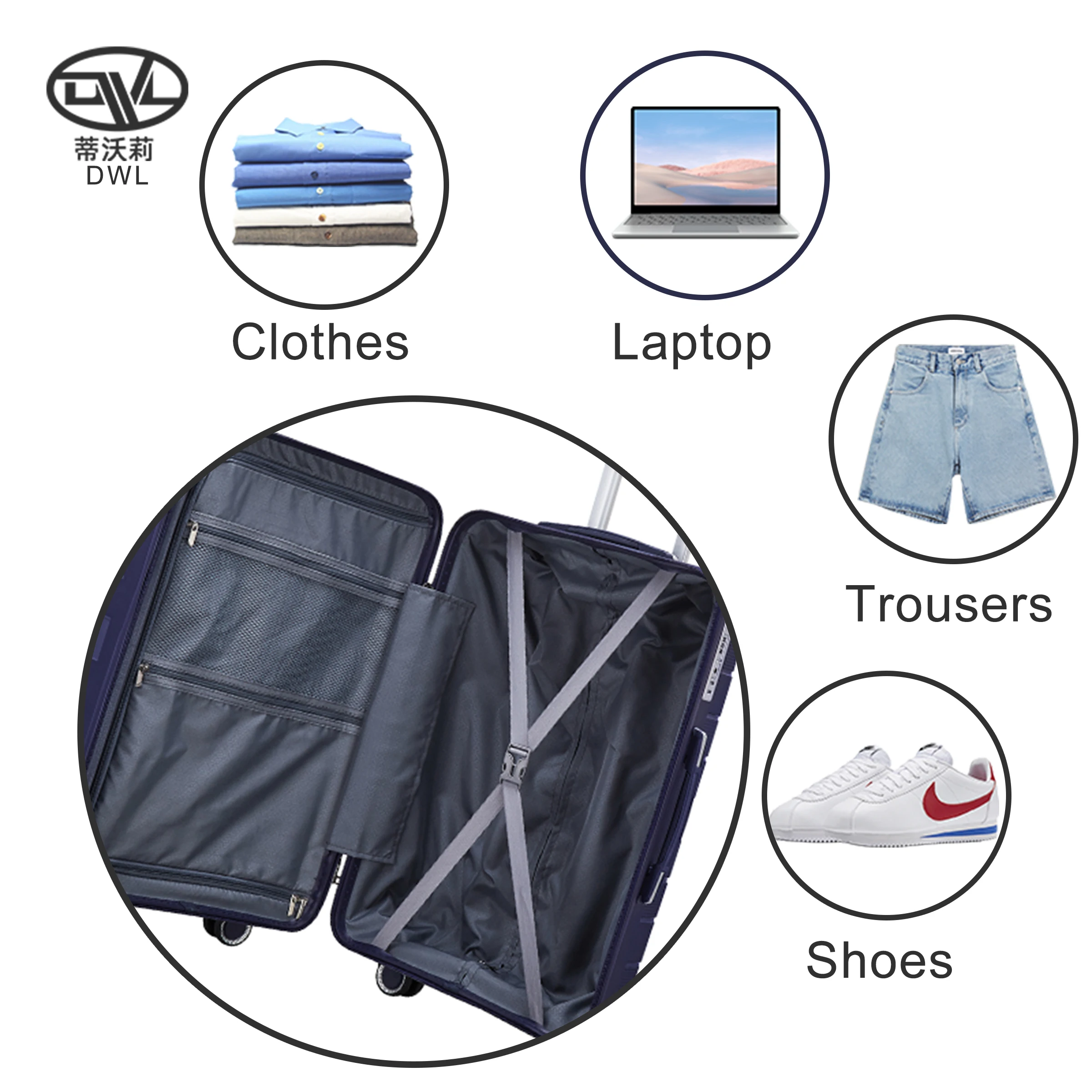 DWL fashion luggage 4 piece travel aluminum trolly tsa lock luggage container suitcase luggage for business trip