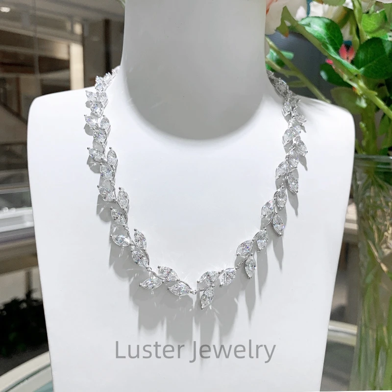 Luster High Quality Luxury 925 Sterling Silver 4.5x9mm Marquise Cut VVS Moissanite Necklace for Banquet