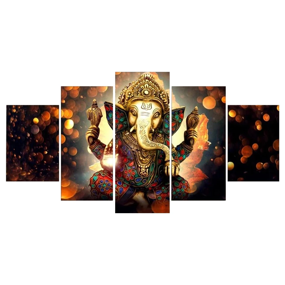 Modern Religious Painting Mural Art Five Piece Set of Indian Buddha Statue Indian God Statue Frame Canvas Printing Decoration