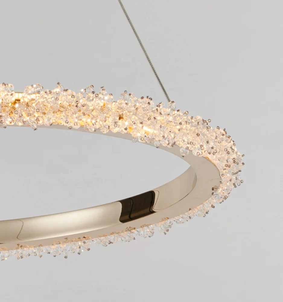 2022 New designer gold crystal circle LED crystal villa pendant lights luxury modern gold chandelier