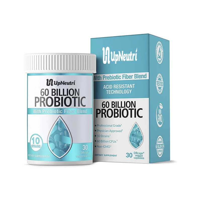 Shelf stable 60 billion CFU probiotics supplement with organic prebiotic veggie for women and men