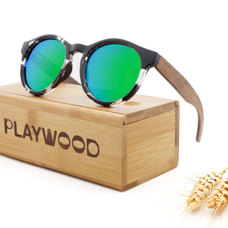 Солнцезащитные очки унисекс в круглой деревянной оправе поляризационные солнцезащитные из бамбука Модные Винтажные
