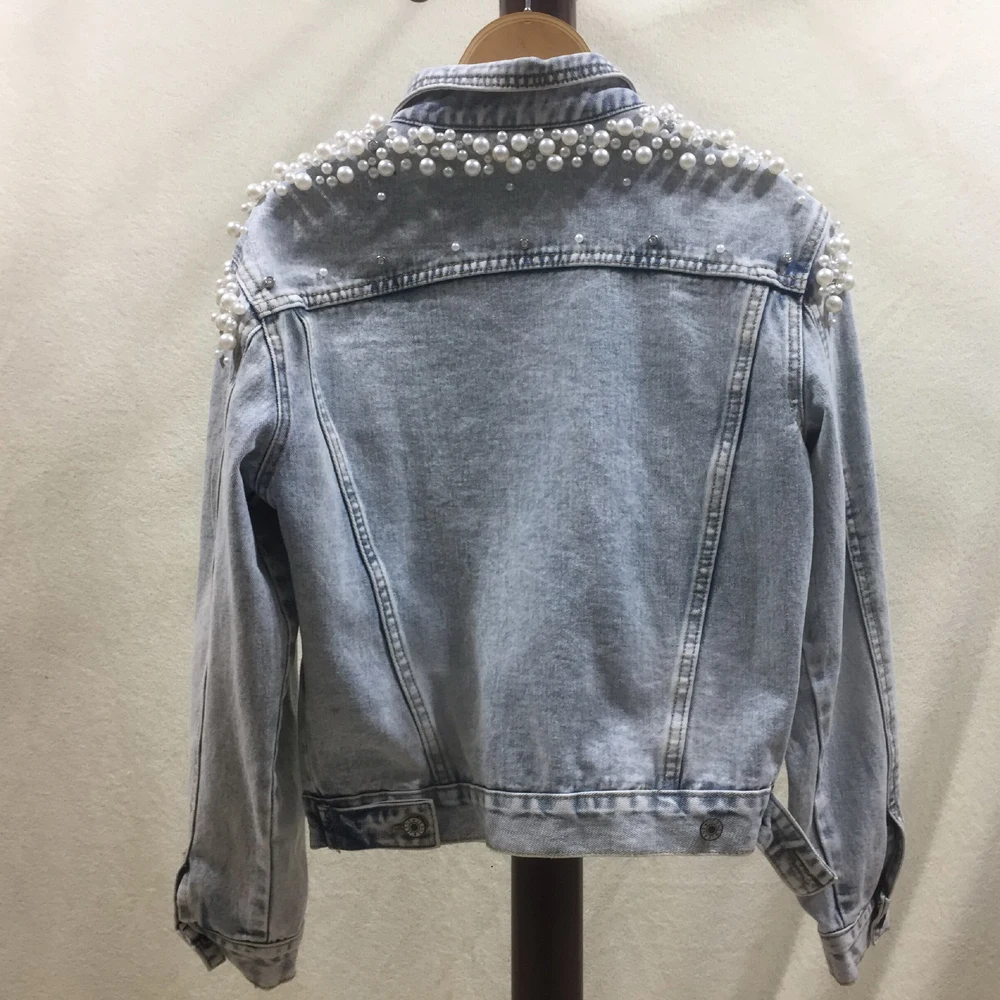 wholesale jacket Ladies short denim jacket women foreign trade beaded pearl loose autumn and winter new denim jacket