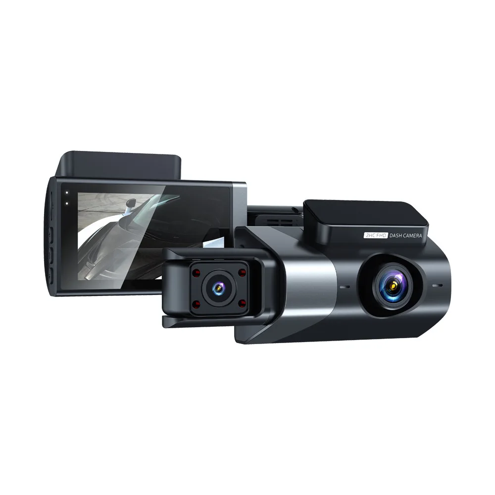 3 Channel Car DVR HD 1080P 3-Len Inside Vehicle Dash Cam Three Way Camera DVRs Recorder Video Mini Dashcam Camcorder 3 inch