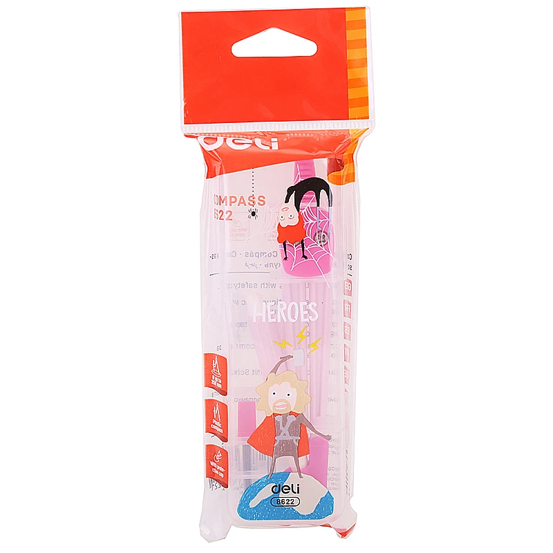 Deli E8622 школьный компас пластиковый с карандашом розовый синий канцелярские принадлежности