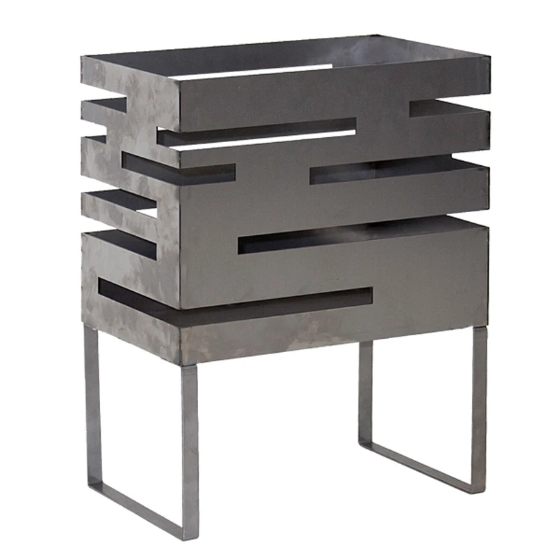 Outdoor Kitchen Fire Pit with Bbq Log Burner Black Powder Coated Paint Durable Steel Square CUBE Fire Basket