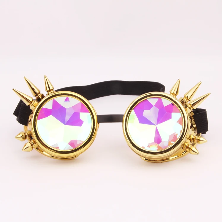 Fashion Cosplay Steampunk Accessories Rainbow Color Frame Glasses Crystal Lenses Costume Kaleidoscope Goggles with Individuality