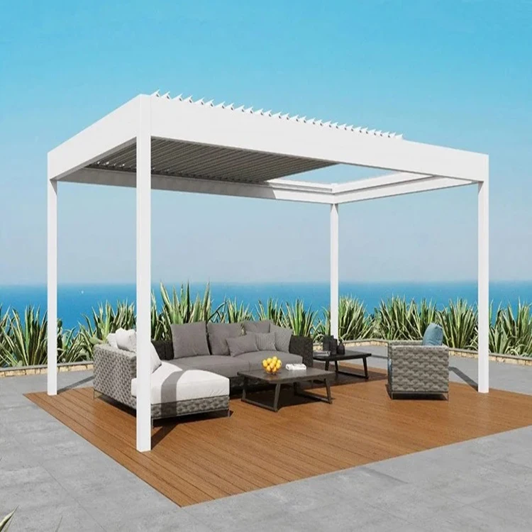 Pergola Motorized Retractable Louvre Aluminium Waterproof Bioclimatique Outdoor Garden Gazebo Pergola