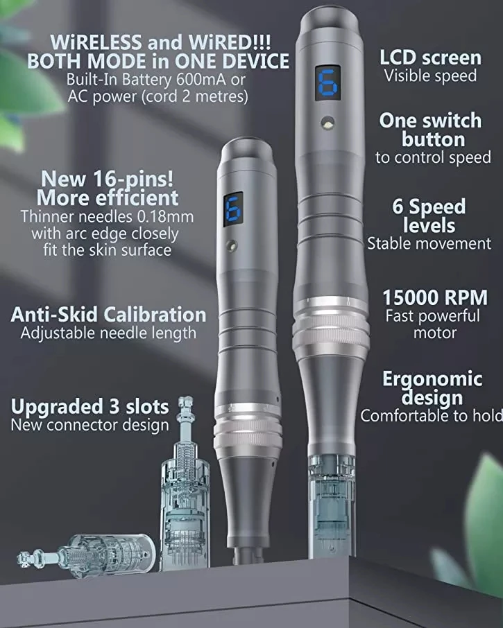 Dr. Pen M8 6 Speeds Electric 11/16/24/36/42 Pins Ultima Derma Pen Anti Aging MTS Microneedle Derma Needle Pen