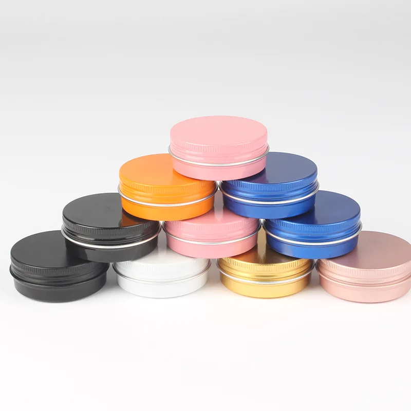 Jar Metal Tin Can Cosmetic Aluminum 0.5oz 1oz 2oz 15ml 30ml 60ml 80ml 120ml Round White Matte Black Rose Gold Pink Orange Blue