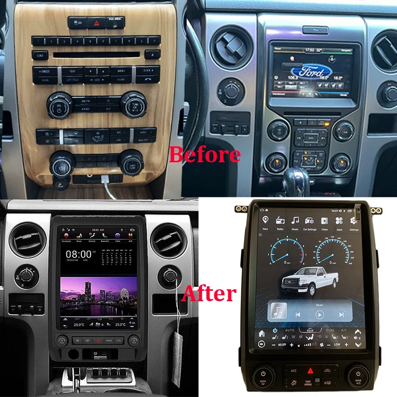 F-150 Car DVD Player Android Audio Head Unit Radio Upgrade Tesla Style Touch Screen for Ford F150 XLT Truck 2009 2013 2014