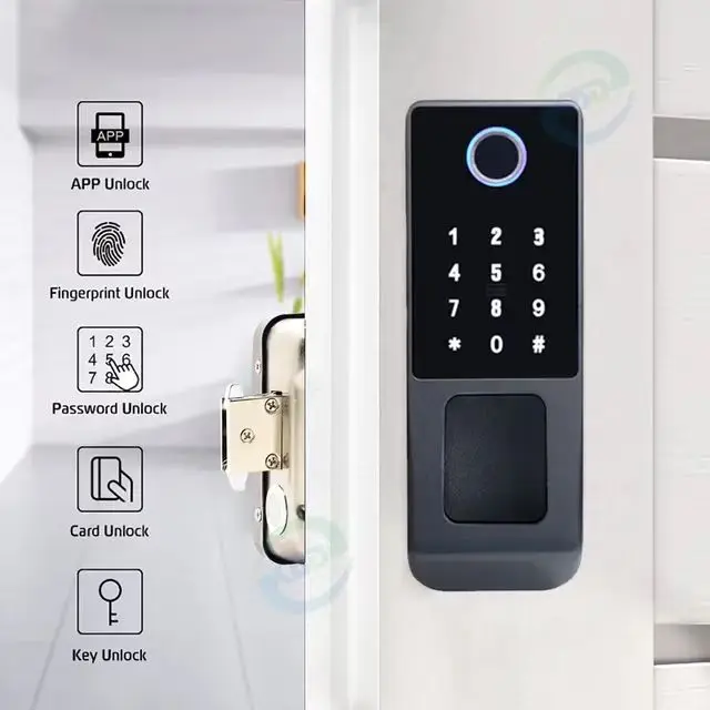 Waterproof IP65 Intelligent Digital Smart Password Key Unlock Finger Scan Doorbell Doorlock Glass Metal Smart Door Handle Lock