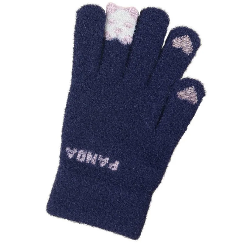 Winter Female Gloves Outdoor Imitation Cashmere Full Finger Gloves Girls Cute Panda Finger Gloves