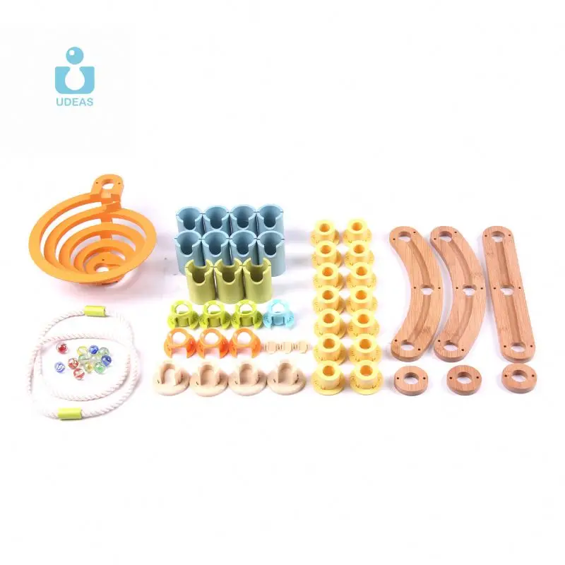 UDEAS Customizable 48pcs diy blocks marble run wooden blocks construction marble run