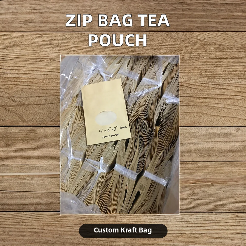 Customizable Brown Kraft Paper Stand Pouch Recyclable Aluminized Film Sealed Zipper Bag Reusable for Tea Milk Sushi Packaging