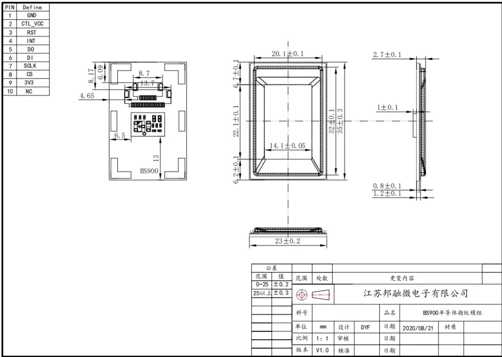 BFM900T Biometric Access Control Fingerprint Scanning Device Scanner Sensor module