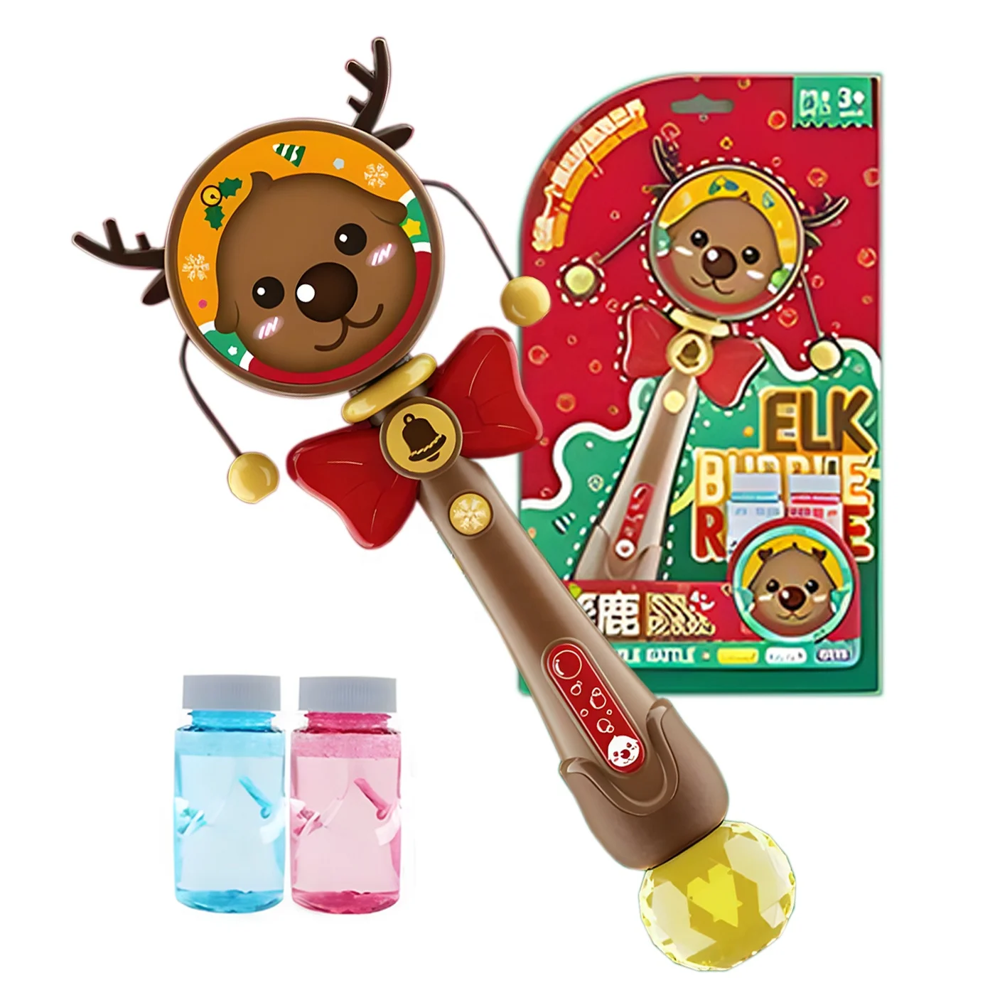 KUNYANG Christmas lovely elk design baby kids outdoor play rattle drum electric bubble maker wholesale item bubble sets toys