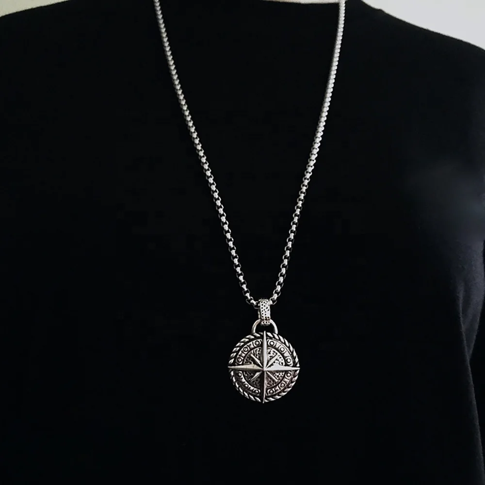 Custom copper alloy round ageing process compass pendant for mens