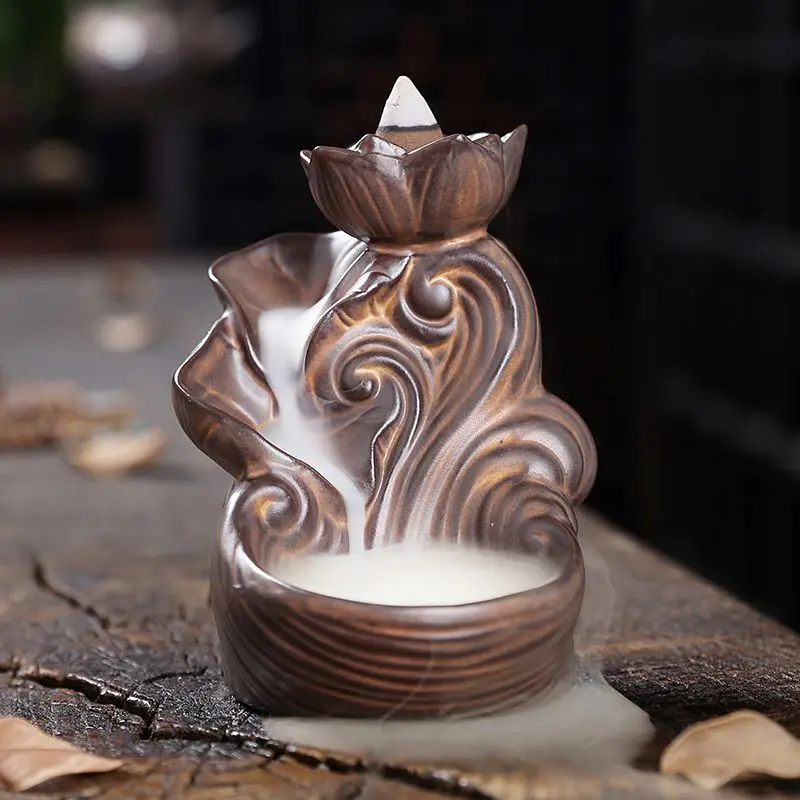 Backflow Waterfall Incense Burner with Tweezers Ceramic Windproof Glass Incense Cones Holder Spiritual GREAT DECORATIVE GIFT