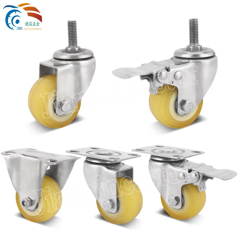 wholesale 304 SS fork PU caster wheel manufacturer stainless steel 3 inch 5 inch casters with brake with threaded stem