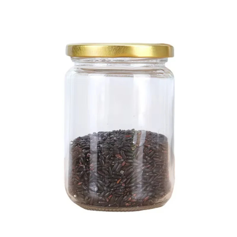 Food grade round transparent 25ml to 1000ml jam honey jelly glass storage jar with metal airtight lid