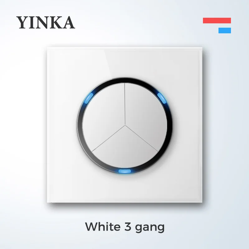 YINKA Universal Round Tempered Glass Home Wall Switch Panel LED Indicator Black Grey Gold White 250V 16A Wall Key Switch