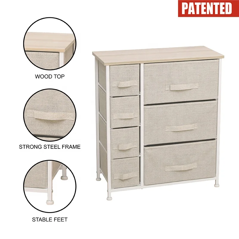 High quality Linen/Natural Design Vertical Dresser Storage Tower - Sturdy Steel Frame Wood Top with 5 Drawer