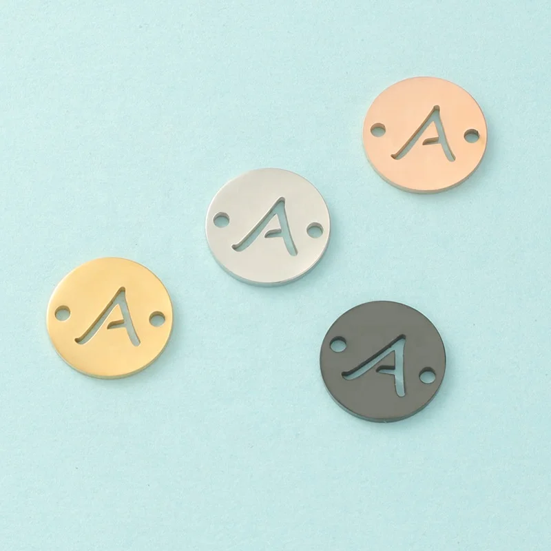 13mm stainless steel round letters charms bracelet connectors for bracelet jewelry making