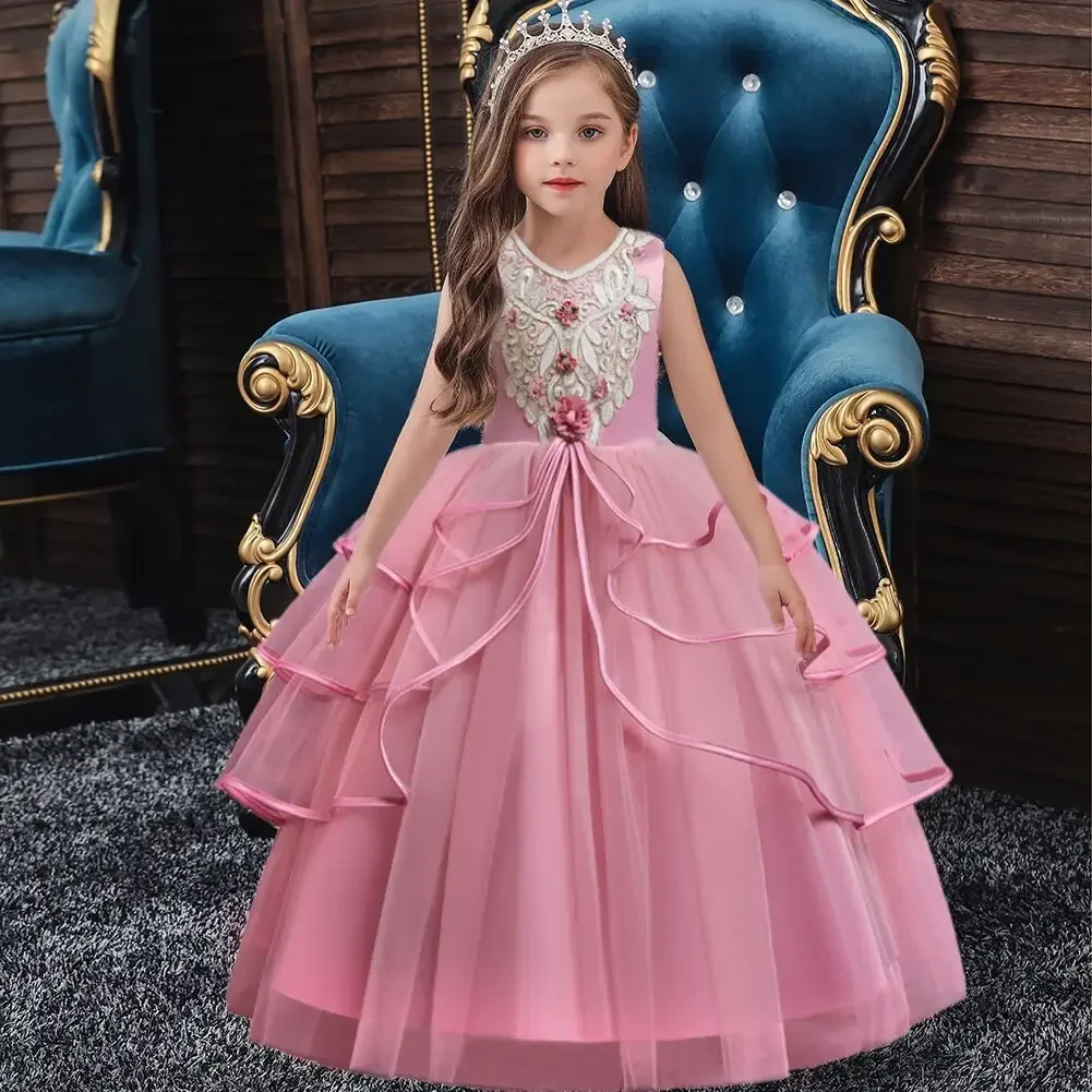 High Quality Children Clothing Wholesale Elegant Lace Flower Designed little Girls Dress Sweet Dresses For 3-8 Yeas old Kids