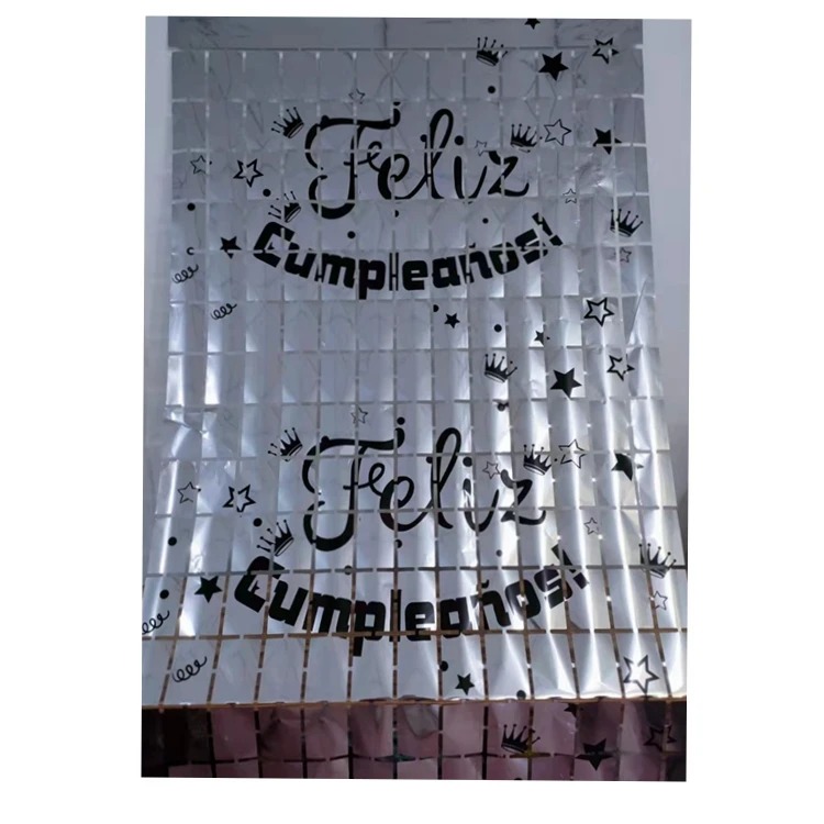2022New Products Happy birthday in Spanish words printed  cortina cuadrados Square curtain